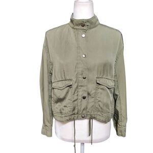 LOFT Petite Sage Utility Jacket Womens Size XSP Mock Neck Snap Buttons Sweater